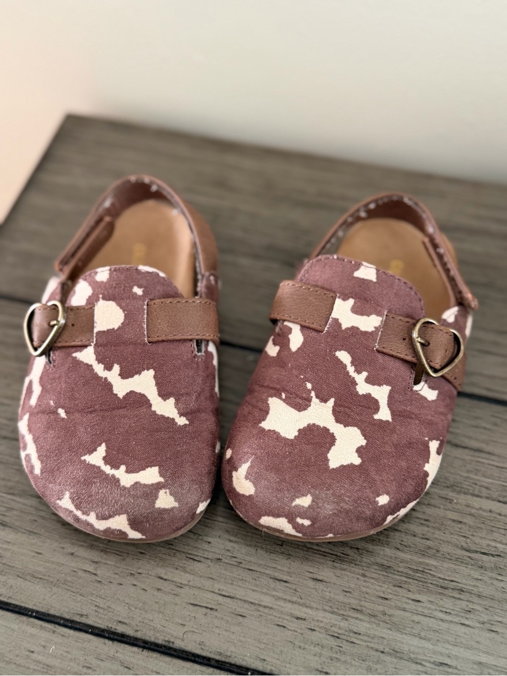 Old Navy Mauve and Cream Cowprint Mary Jane Moccasins